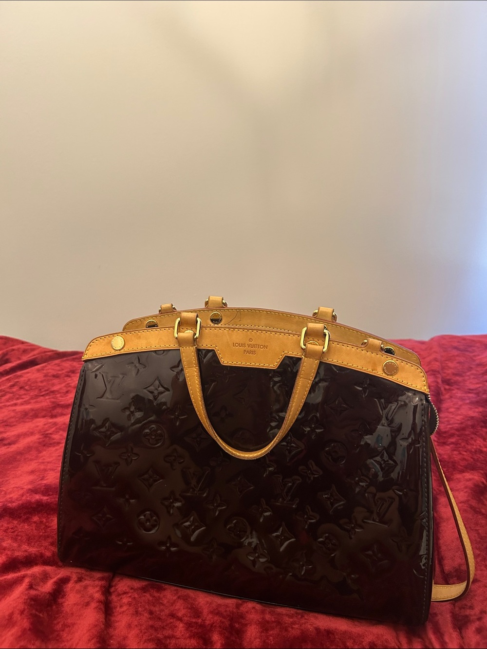 Louis Vuitton amarante Vernis Patent Satchel with Vachetta Trim